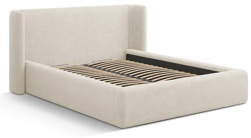 Krémszínű kárpitozott ágyneműtartós franciaágy ágyráccsal 160x200 cm Jason – Windsor &amp; Co Sofas