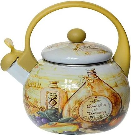 Hagyományos zománcozott vízforraló 2,2 liter krémszínű Toscana Violet