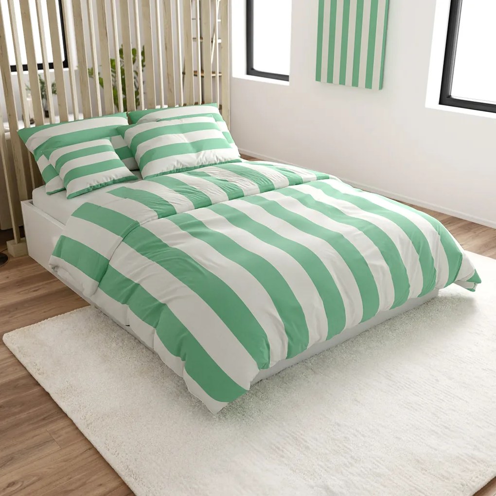 Pamut ágynemű STRIPES fehér-zöld Ágyneműhuzat mérete: 70 x 90 cm | 140 x 200 cm
