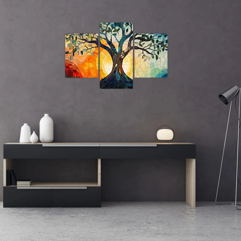 Kép – Mozaik – nap és fa I. (90x60 cm)