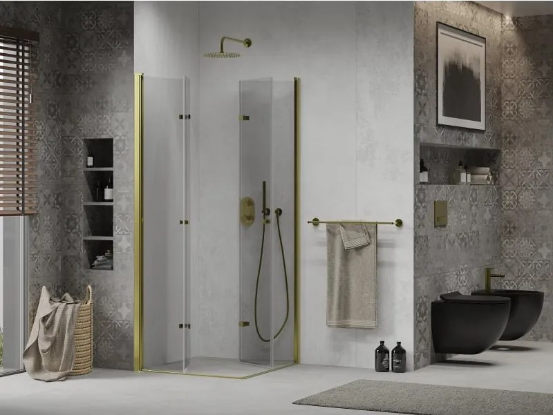 Mexen Lima Duo zuhanykabin összecsukható 90 x 90 cm, átlátszó, arany - 856-090-090-50-00-02