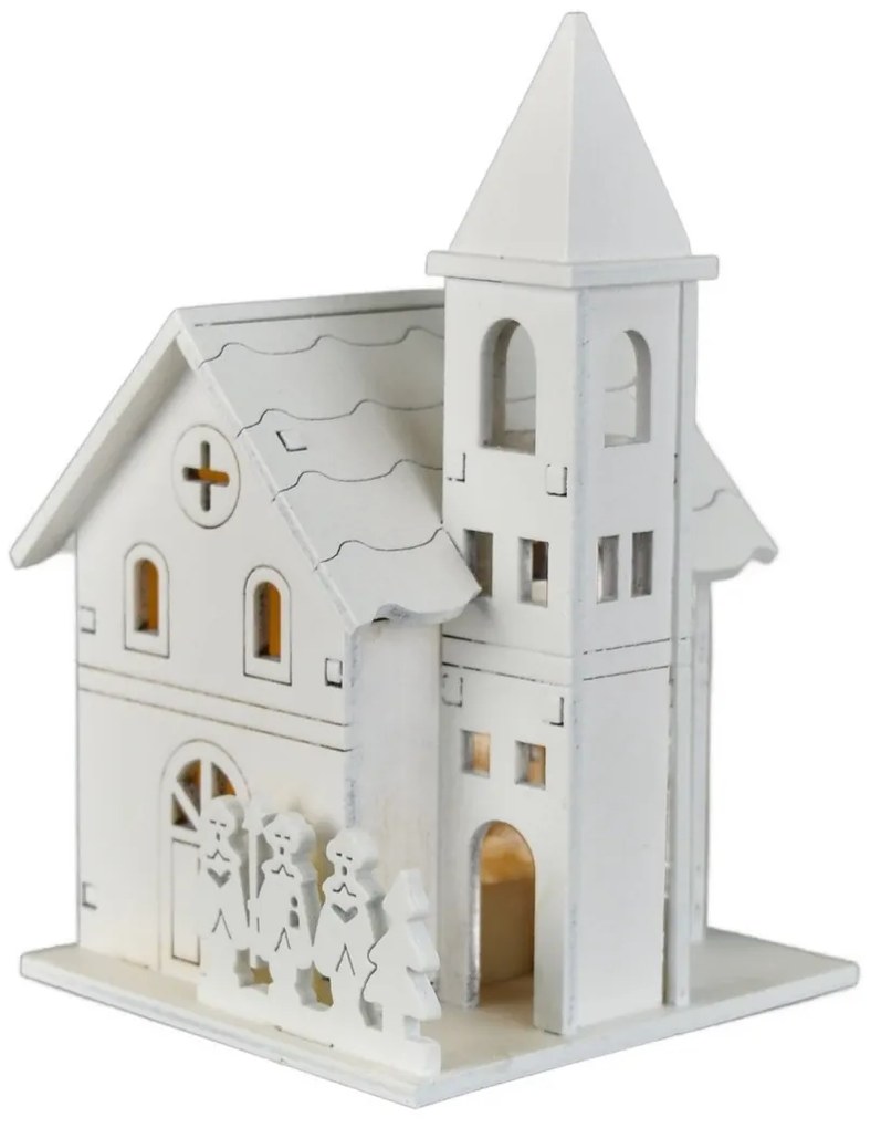 Fa templom karácsonyi világító dekoráció , 8 x 13 x 8 cm, LED