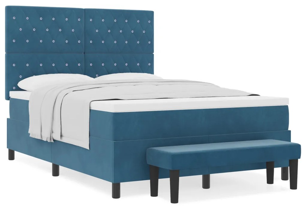 Boxspring Ágy Matraccal és Paddal Sötétkék 140x200 cm Bársony