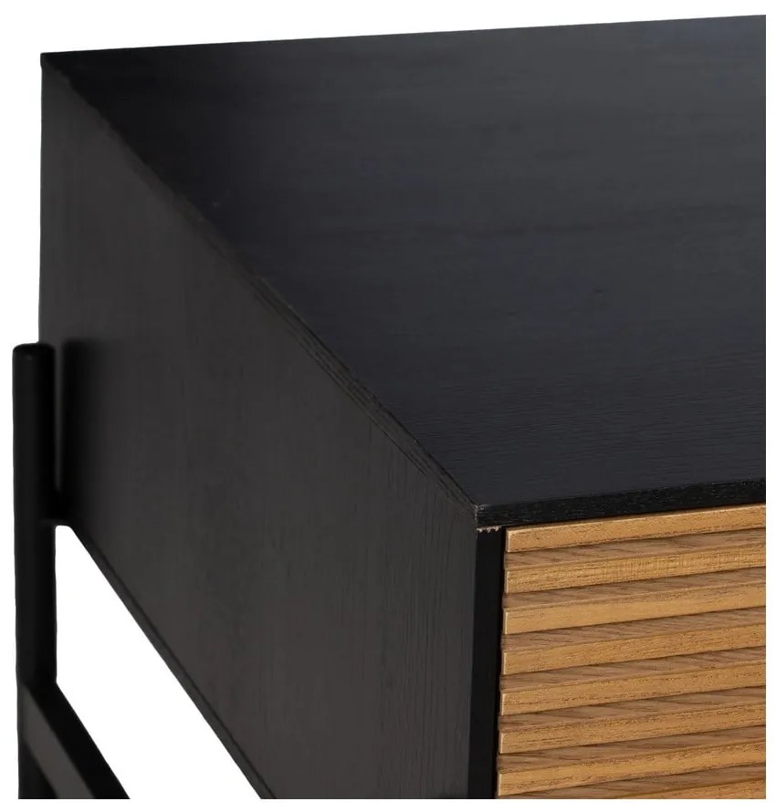 Fekete-natúr színű dohányzóasztal kőrisfa dekorral 60x124 cm Orleans – Ixia