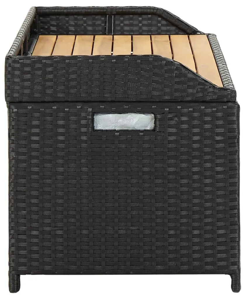 Fekete polyrattan kerti tárolópad 120 cm