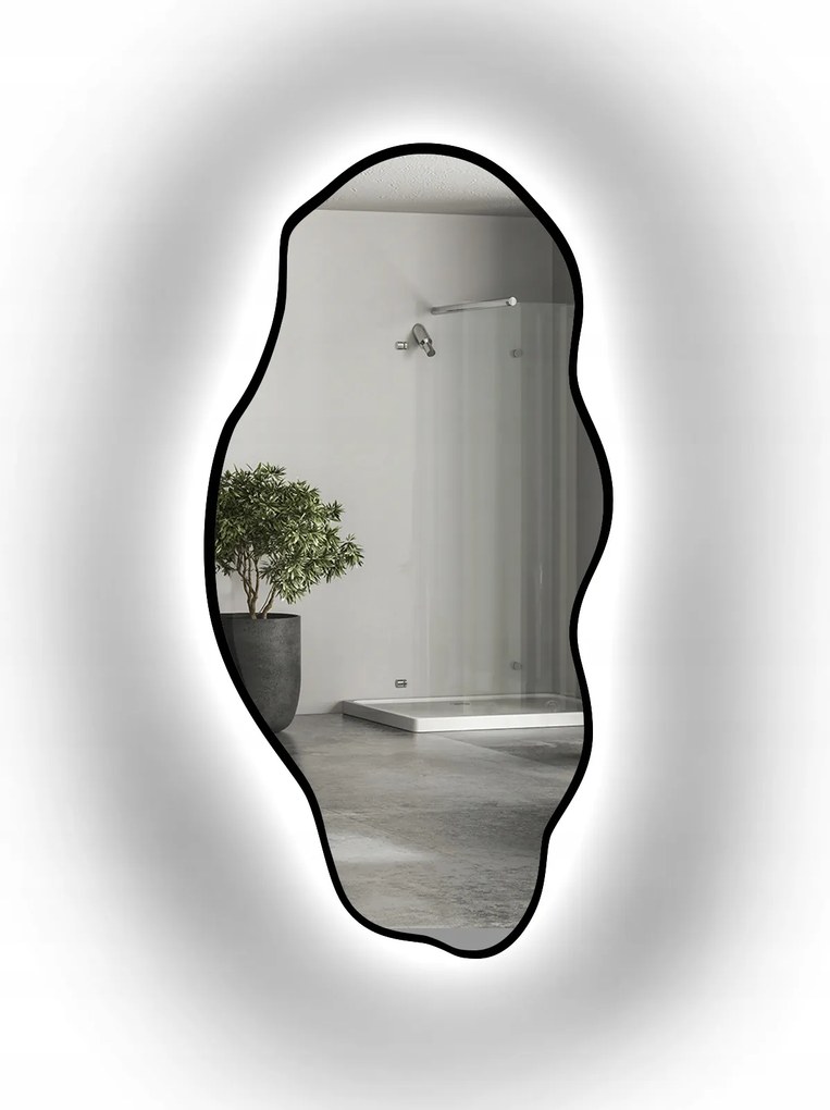 Lolit szabálytalan tükör fekete keretben, Led háttérvilágítással 60x123