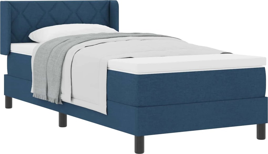 vidaXL Boxrugós ágy matracmal fejtámlával Kék 200 x 90 cm Poliészter