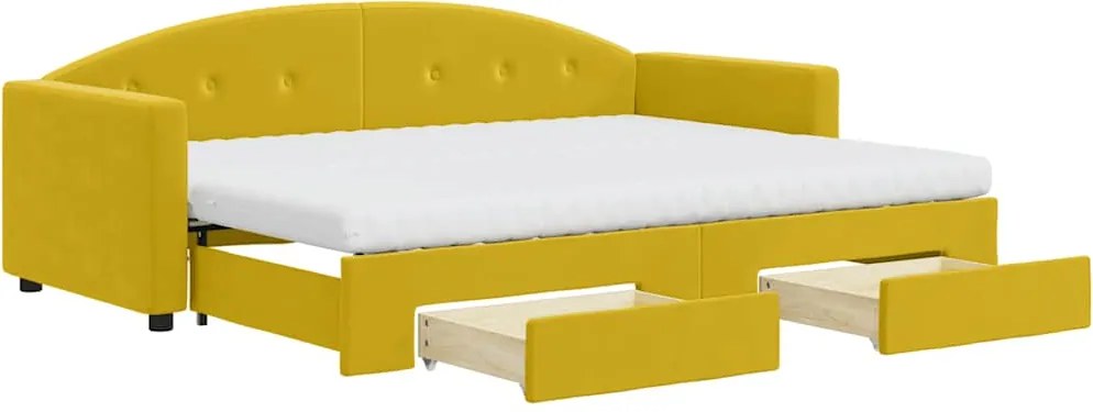 vidaXL sárga kihúzható bársony heverő fiókkal 80 x 200 cm