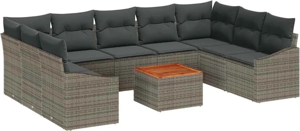 vidaXL Kerti Kanapé Szett tárolóval 10 pcs Szürke polirattan