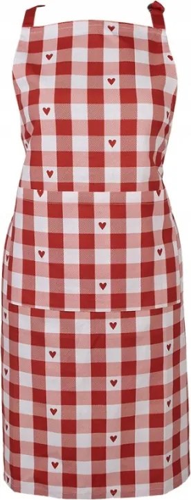 Piros-fehér pamut kötény szívecskékkel Love It 70x85 cm