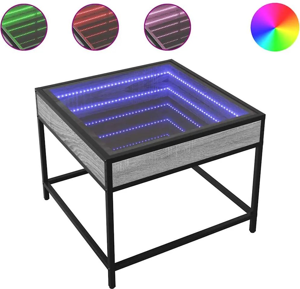 vidaXL szürke sonoma végtelen hatású LED-es dohányzóasztal 50x50x41 cm