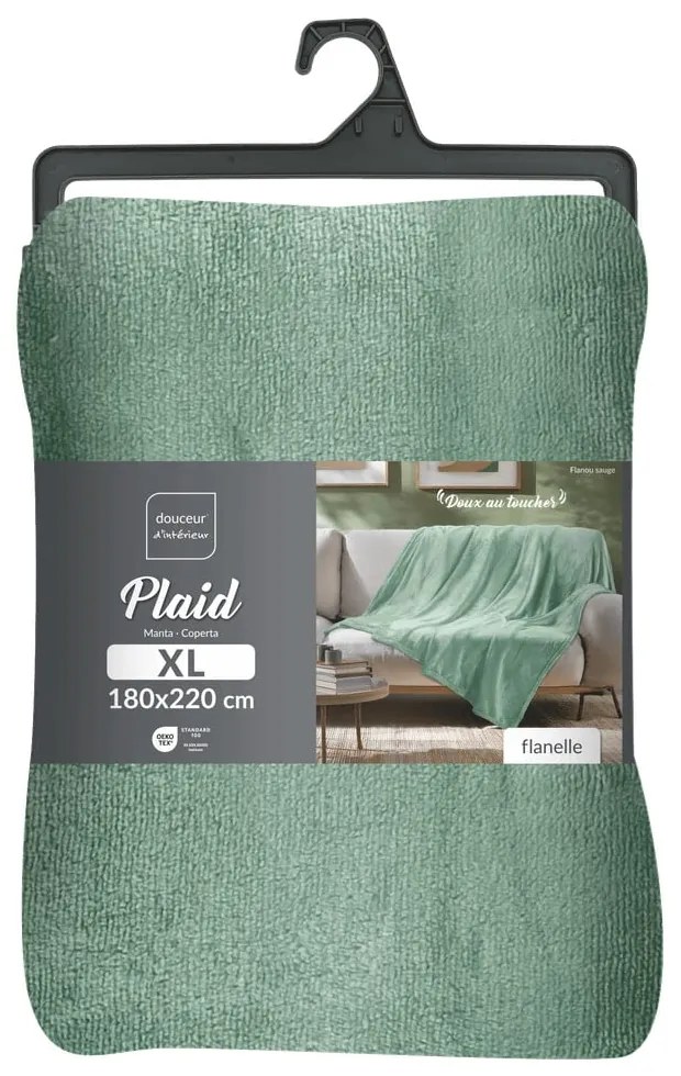 Világoszöld mikroflanel takaró 180x220 cm Flanou – douceur d'intérieur