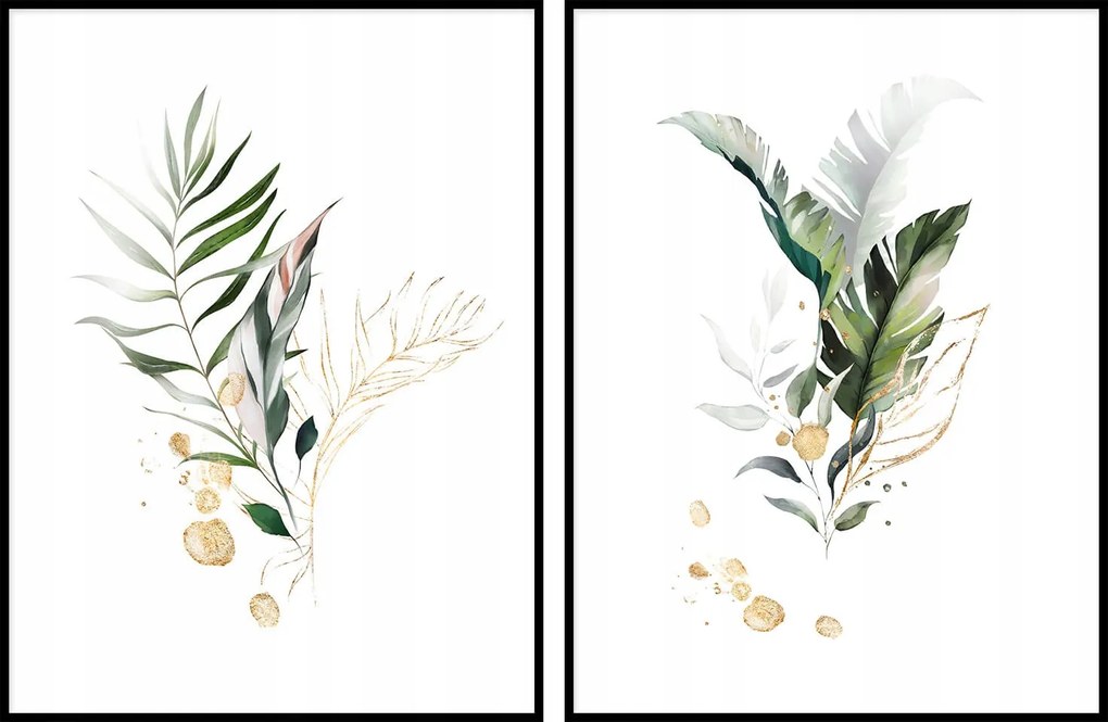 Pilakat fű levelek grafika diptichon zöld 60x90