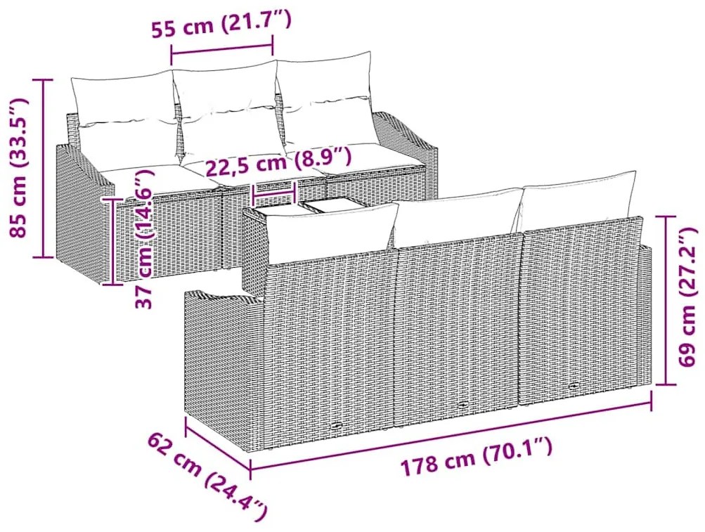 Kerti Kanapé Szett párnával 7 pcs Barna és Krém 55 x 55 x 37 cm