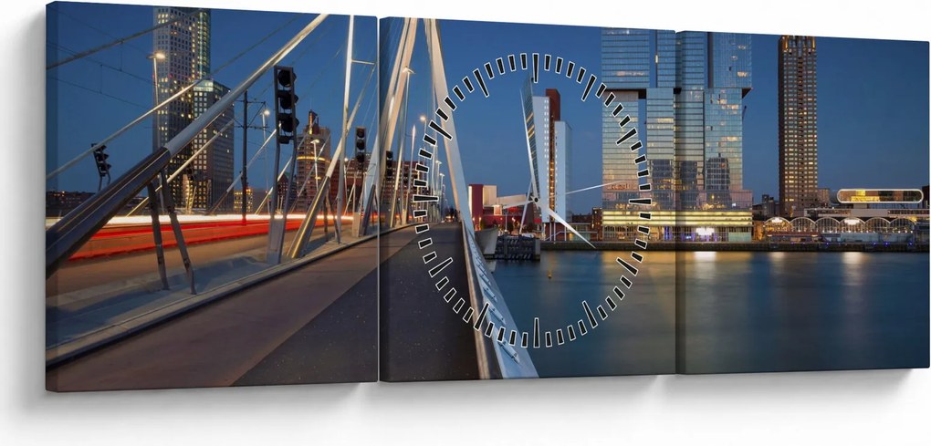 Kép - Alkonyat Rotterdamban, Hollandia (órával) (90x30 cm)