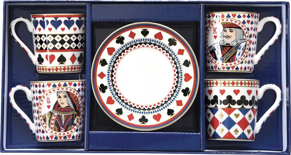 4 db-os porcelán teáscsésze szett kártya motívummal 100 ml egyedi ajándék