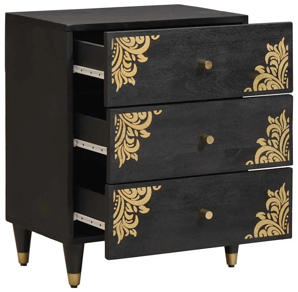 vidaXL Éjjeliszekrény fiókkal Fekete 50 x 33 x 62 cm Tömör Mangófát