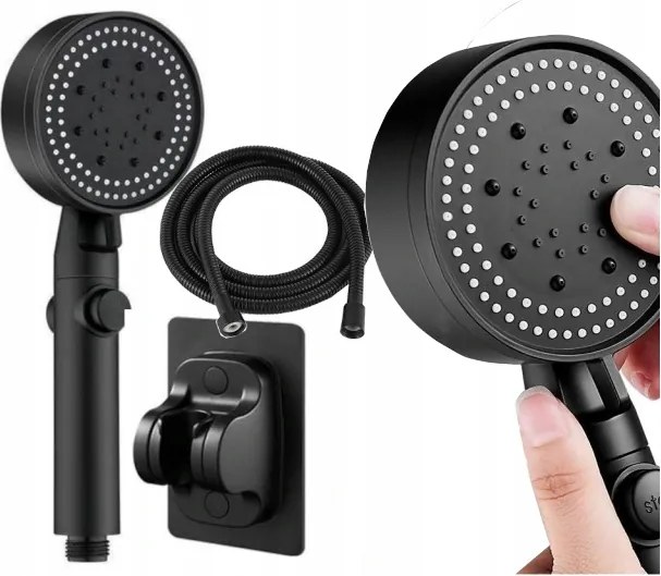 Zuhanyszett Zuhanyfej 5 Funkció Tömlő Fali Zuhanytartó Fekete