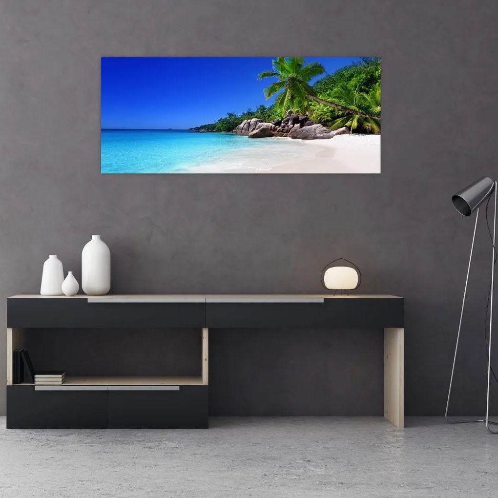 Kép a strandról a Praslin szigeten (120x50 cm)