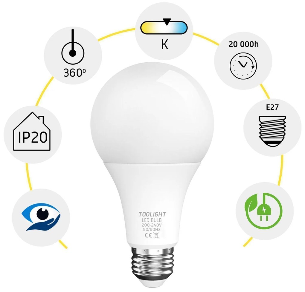 Toolight Szerszámlámpa, LED izzó E27, 18W, 1440lm, 4000K semleges fehér, RSL033, OSW-20018