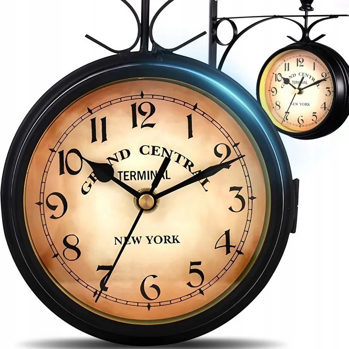 Kétoldalas Falióra Állomás Retro Vintage Fém Fekete Design