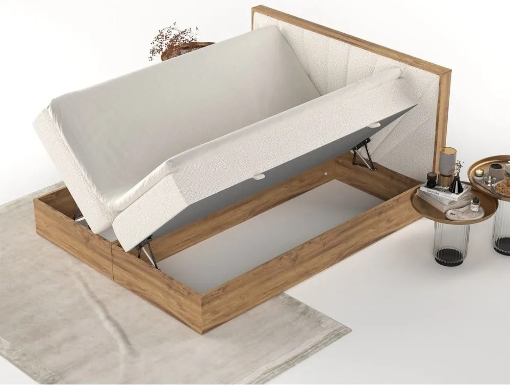 Krémszínű-natúr színű ágyneműtartós boxspring ágy 140x200 cm Asahi – Maison de Rêve