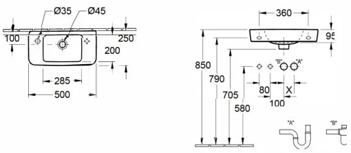 Villeroy & Boch 4342L501 - Falra szerelhető O.NOVO mosdó 50x25 cm kerámia/fehér