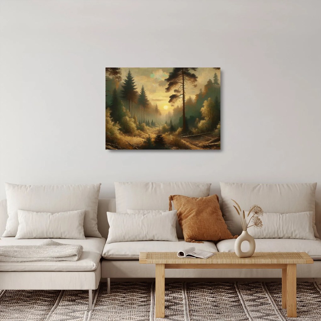 Üveg kép - Napfény az erdőben (70x50 cm)