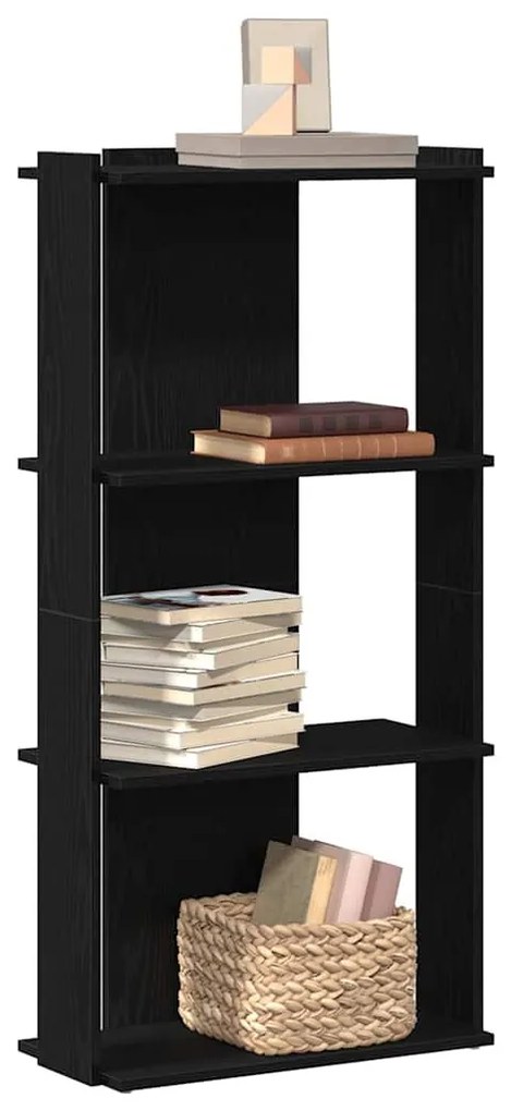 Könyvespolc 3 szintes Fekete 60x30x120 cm Használt fa