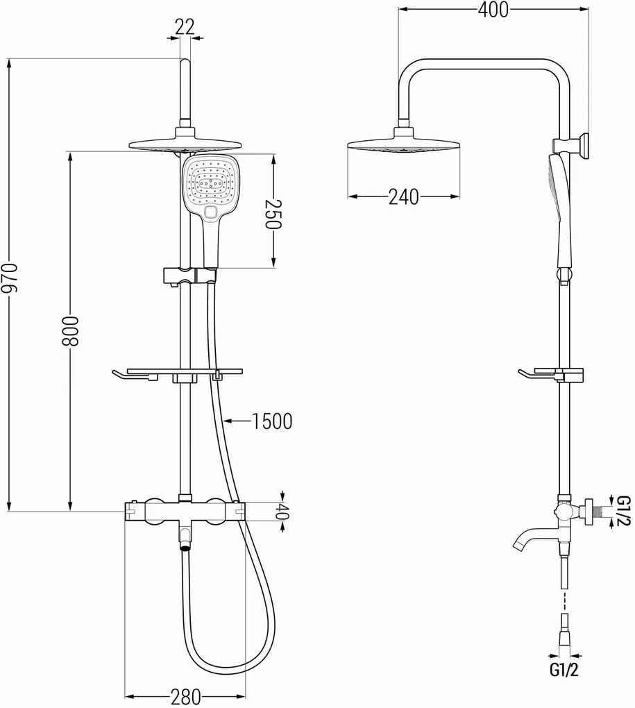 Mexen - KT17 zuhanygarnitúra Kai termosztatikus kádcsapteleppel, króm-fehér, 779001793-02