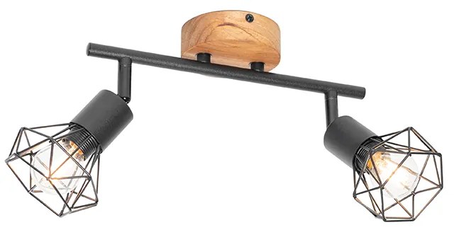 Spotlámpa fekete fával forgatható és dönthető 2-lámpás - Mosh