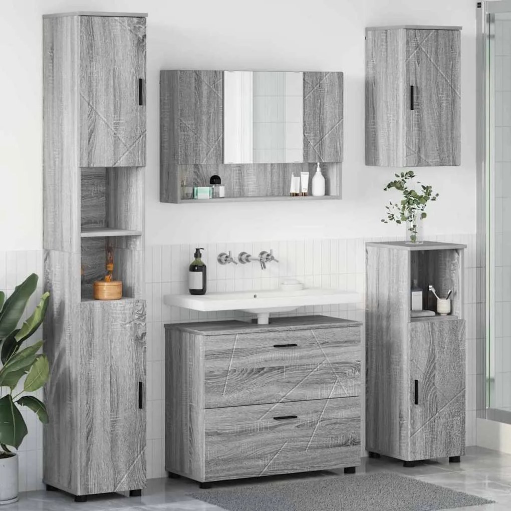 Fürdőszoba bútor szett 5 pcs Szürke sonoma 30 x 35 x 192 cm
