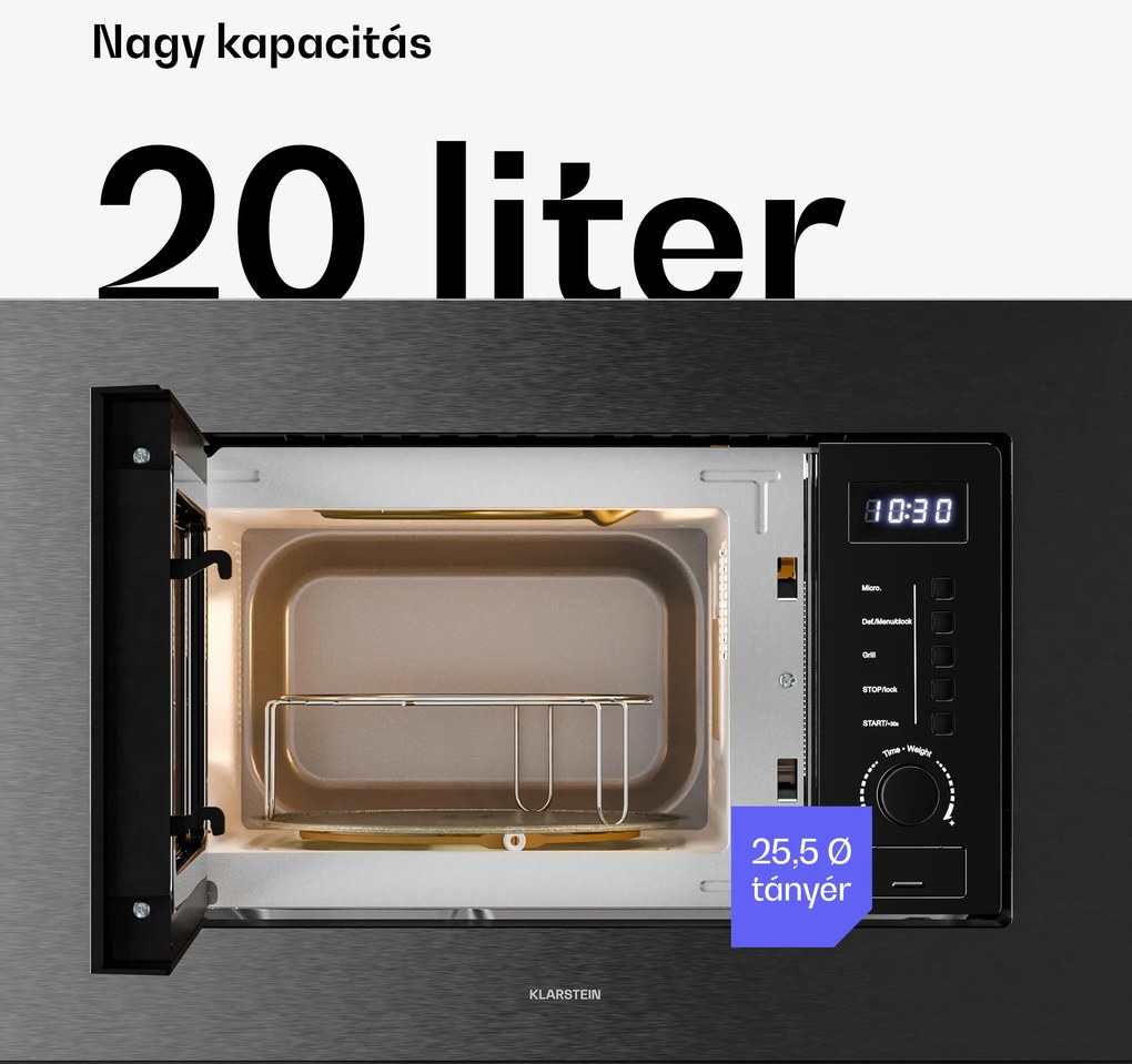 Klarstein Verosteel beépíthető mikrohullámú sütő grillezővel | 800 W grill | 700 W mikrohullám | 60 cm