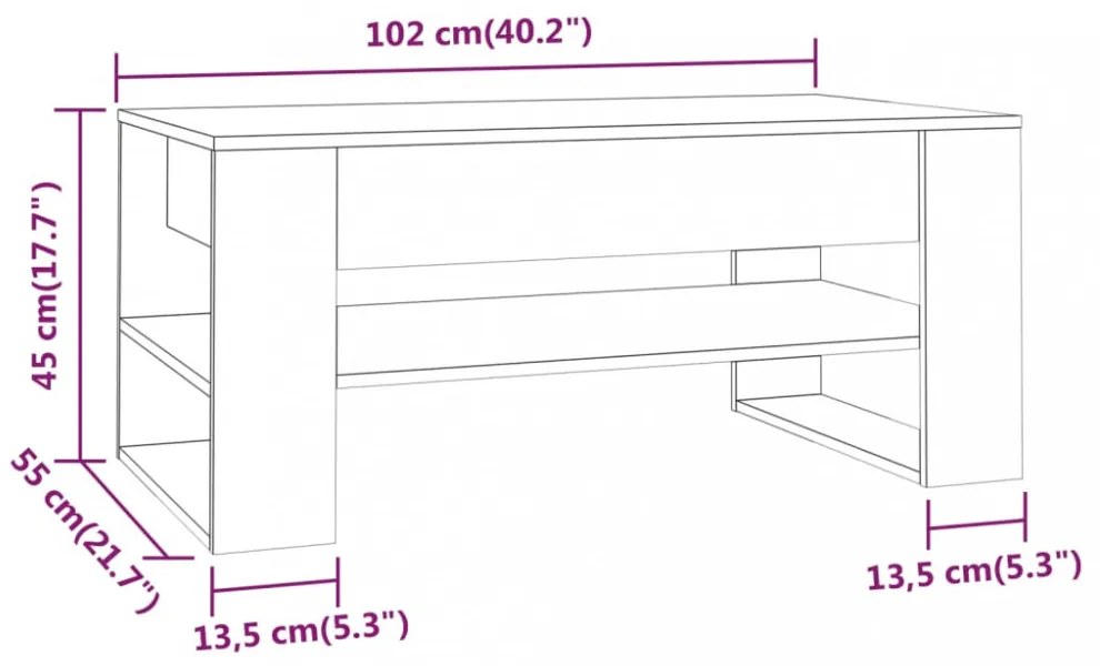 füstös tölgy színű szerelt fa dohányzóasztal 102 x 55 x 45 cm