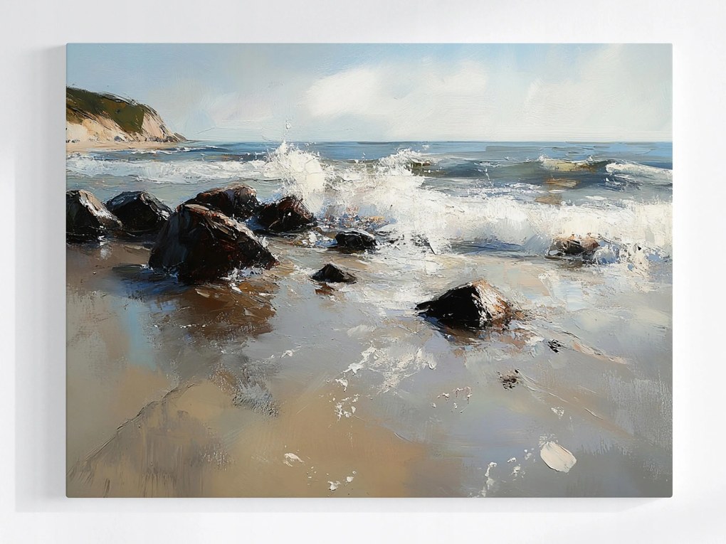 Vászonkép Canvas Tájkép Tenger Tengerpart Szikla Kövek Sziklák Hullámok 80x60