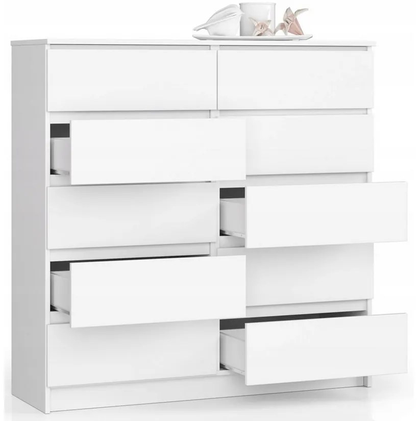ARMARIA K160 10SZ komód, 160x121x40, fehér/magasfényű fekete