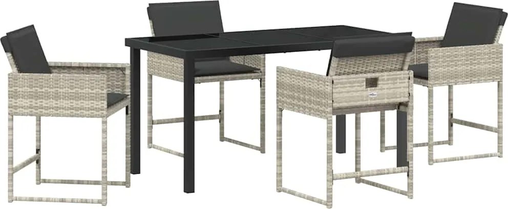 vidaXL Kert étkező szett párnával 5 pcs Világosszürke polirattan