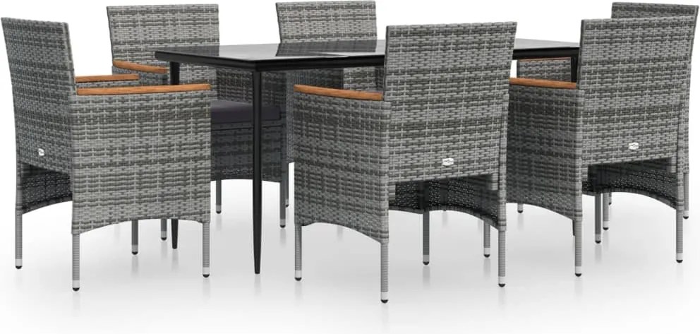 vidaXL 7 részes szürke és fekete kerti étkezőgarnitúra párnákkal