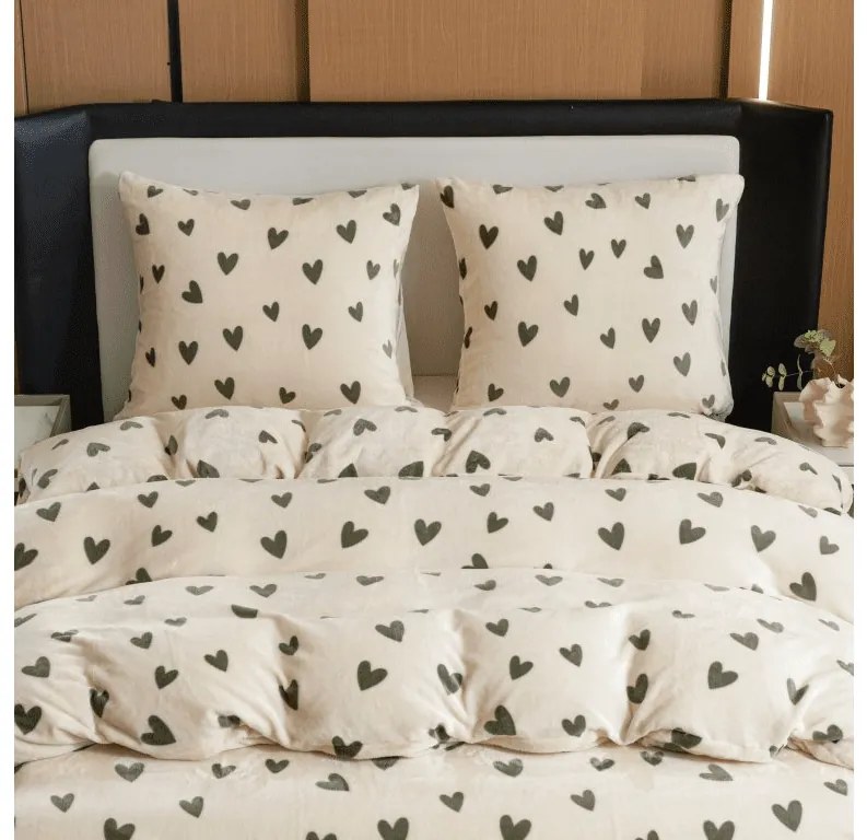 Mikroplüss ágyneműhuzat HEARTINO krém színű Ágyneműhuzat mérete: 70 x 90 cm | 140 x 220 cm