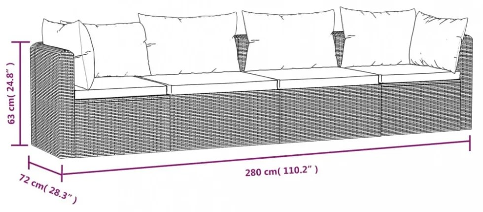 4-részes fekete polyrattan kerti ülőgarnitúra párnákkal
