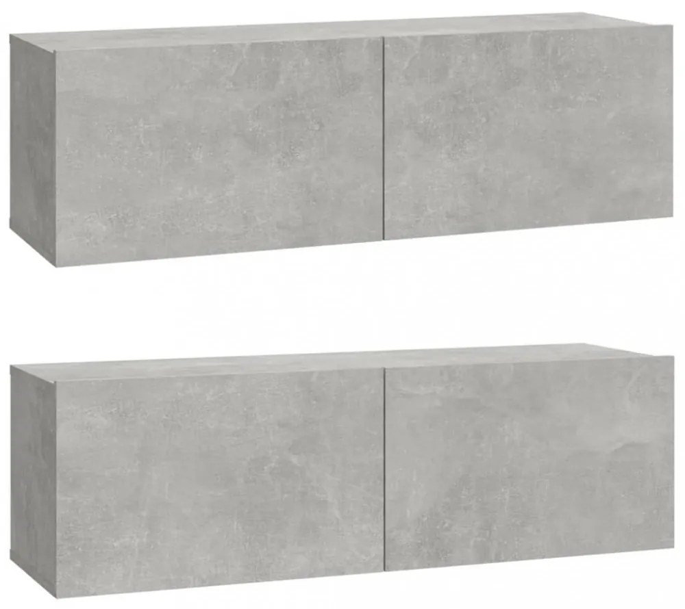 2 db betonszürke szerelt fa fali TV-szekrény 100 x 30 x 30 cm