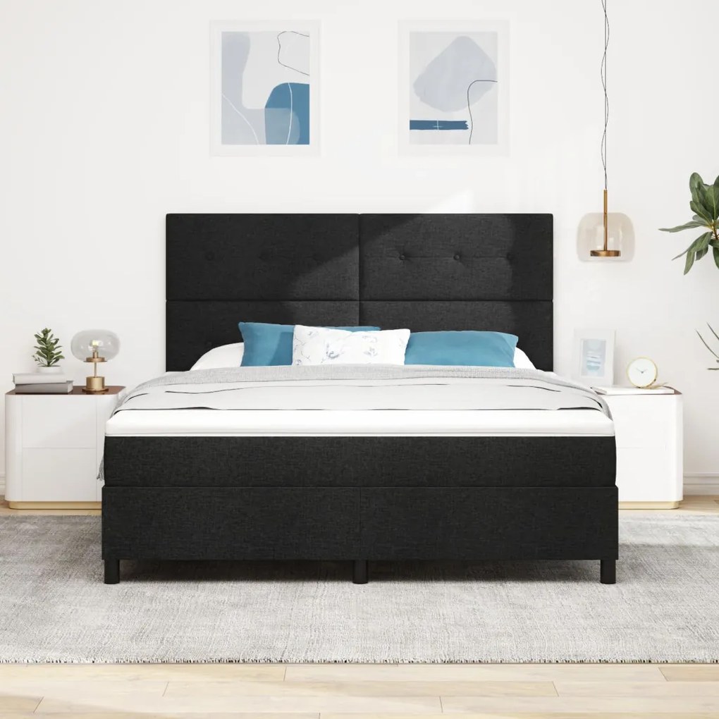 Boxspring ágy matraccal fekete szuper king szövet