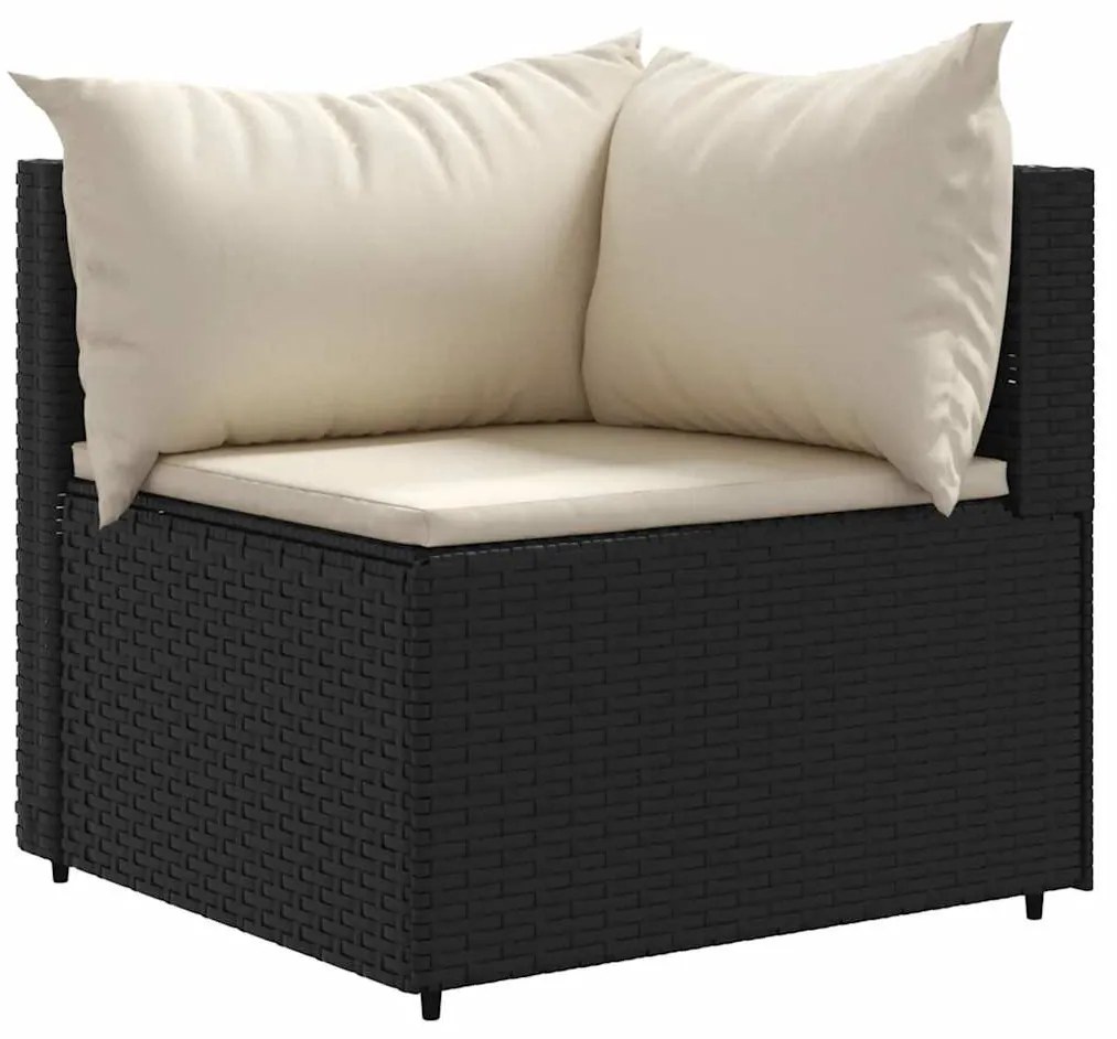 7 részes fekete polyrattan kerti ülőgarnitúra párnákkal