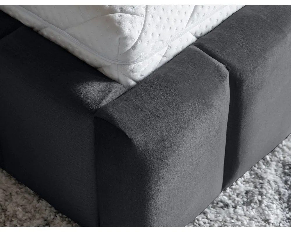 Szürke kárpitozott ágyneműtartós franciaágy ágyráccsal 180x200 cm Lamica – ELTAP