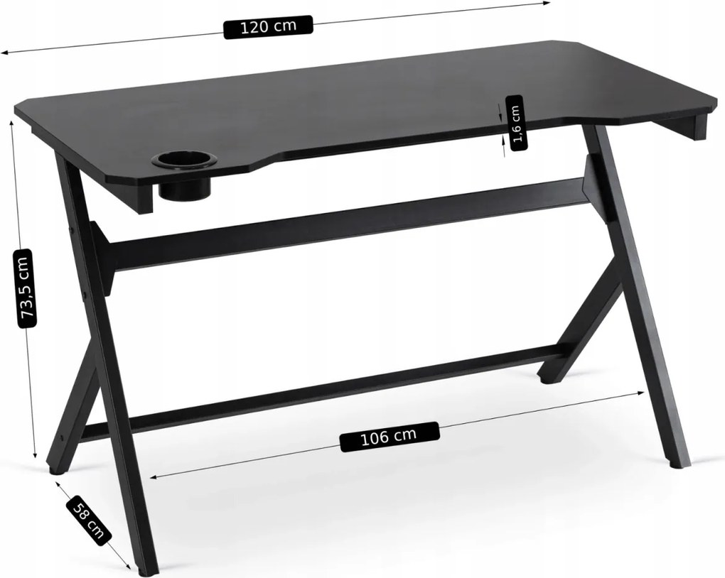 Gaming íróasztal 120 cm méretben, fekete kivitelben BLECK