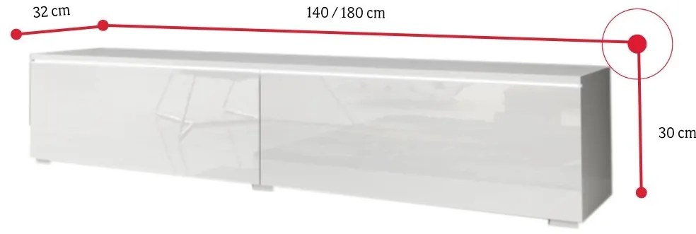 MENDES D TV asztal - fehér/fehér fényes / NEM / 180