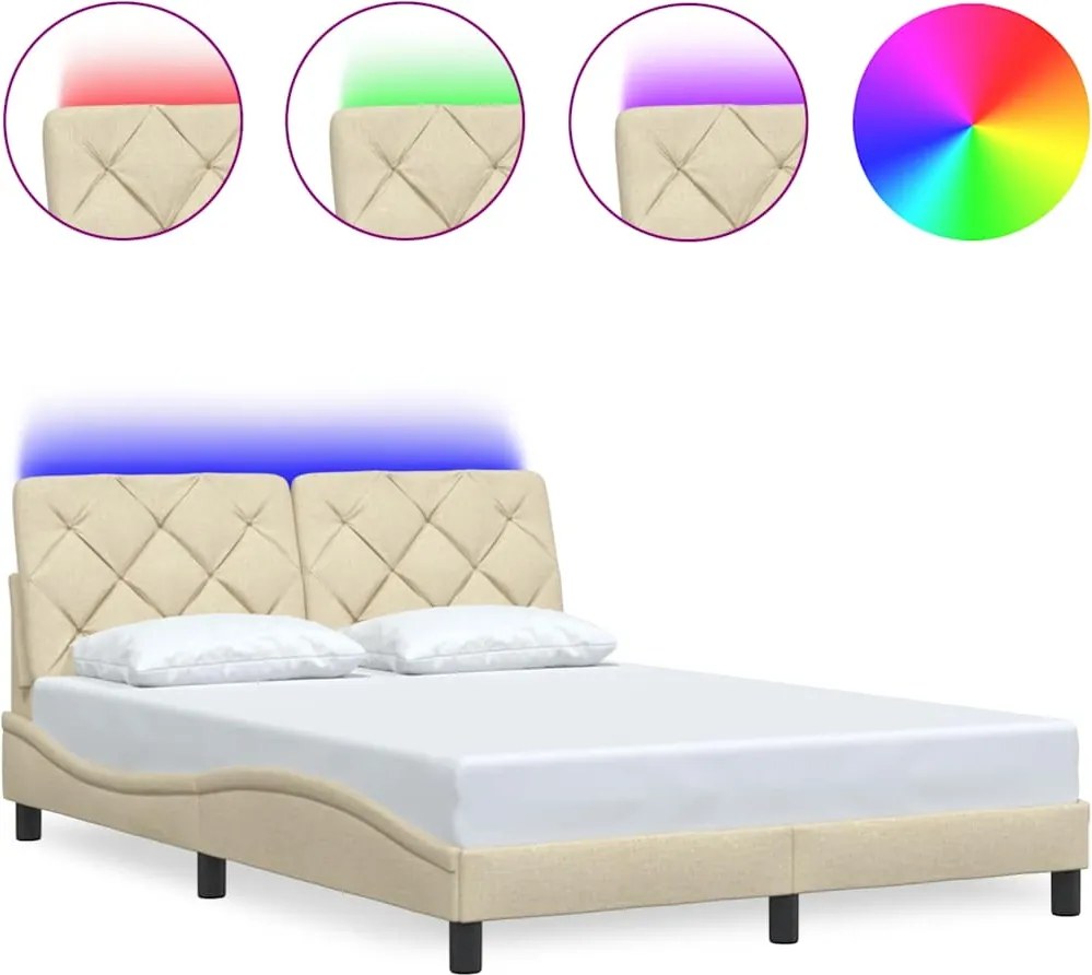vidaXL krémszínű szövet ágykeret LED-ekkel matrac nélkül 140 x 190 cm
