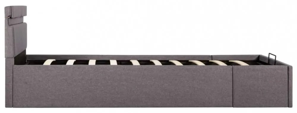tópszínű szövet LED-es ágykeret hidraulikus tárolóval 100x200cm