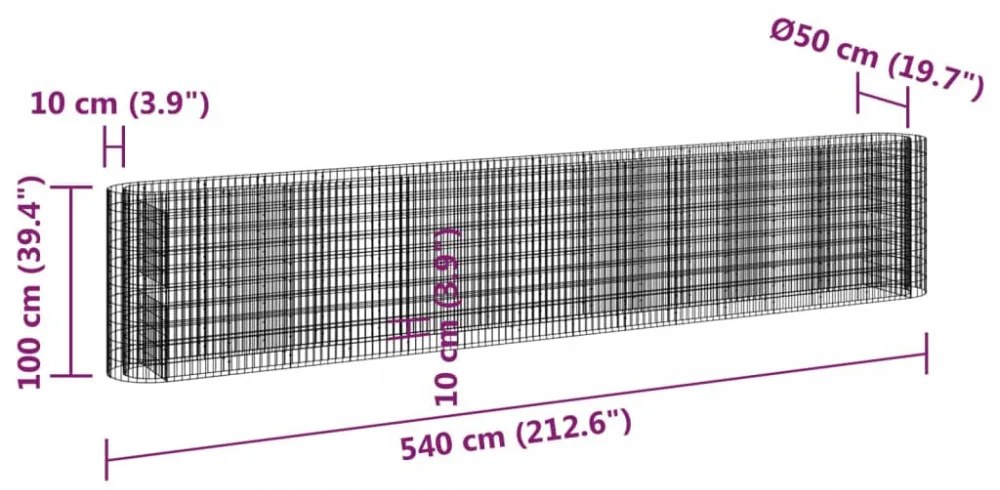 horganyzott vas gabion magaságyás 540x50x100 cm