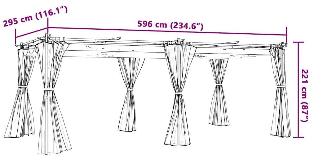 antracitszürke acél pavilon függönyökkel 6 x 3 m